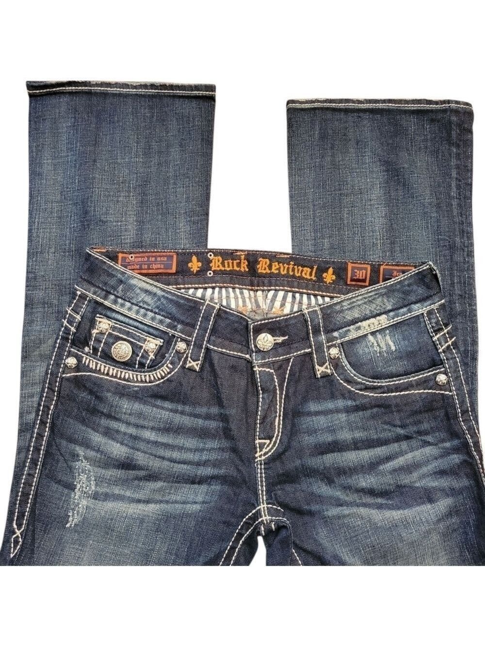 Rock Revival Jen Bootcut Womens Dark Blue Denim Pants 30 Western Glam Rodeo